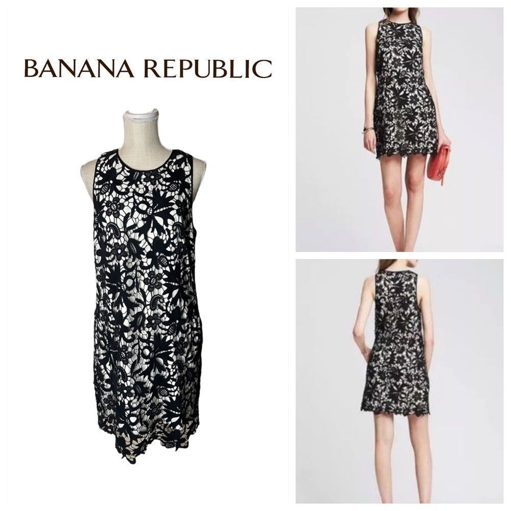 Banana Republic Black Crochet Lace Overlay Sheath Dress